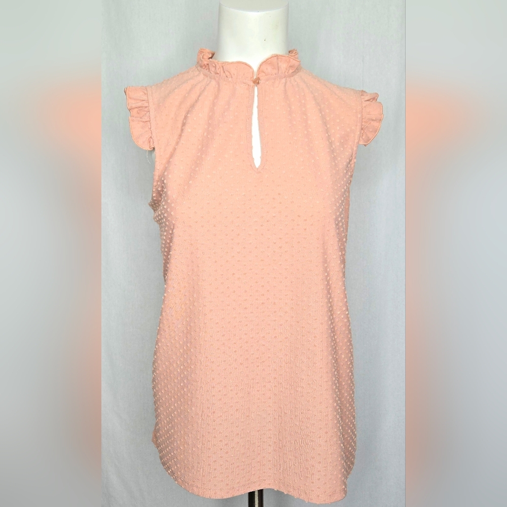 Adrianna Papell Blush Pink Clip Dot Keyhole Flutter Sleeve Blouse Size‎ M
